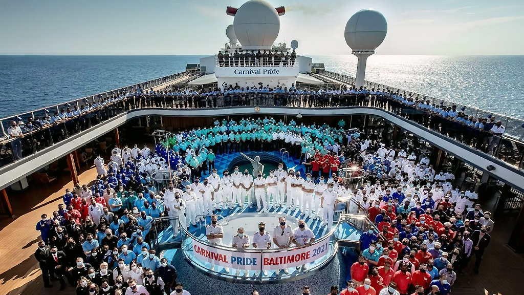 O Carnival Pride embarca no primeiro cruzeiro do porto de Baltimore às Bahamas